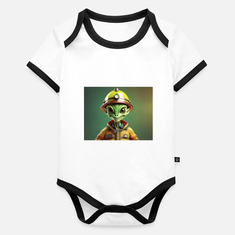 cute little green retro vintage alien firefighter Organic Baby Contrasting Bodysuit