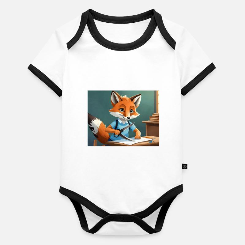 mignon petit renard démon coupe avec des ciseaux Body Bébé bio contrasté manches courtes