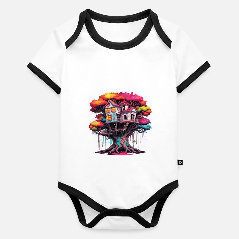 Cabane dans les arbres / Cime des arbres / Cabane dans les arbres / Aventure Body Bébé bio contrasté manches courtes