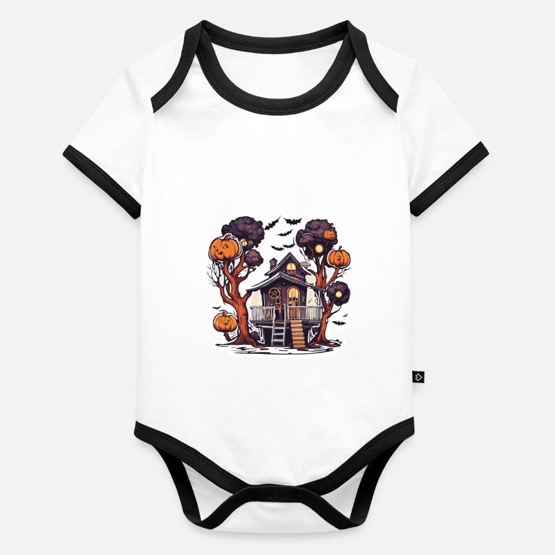 Baumhaus / Baumkrone / Baumhütte / Abenteuer Baby Bio-Kurzarm-Kontrastbody