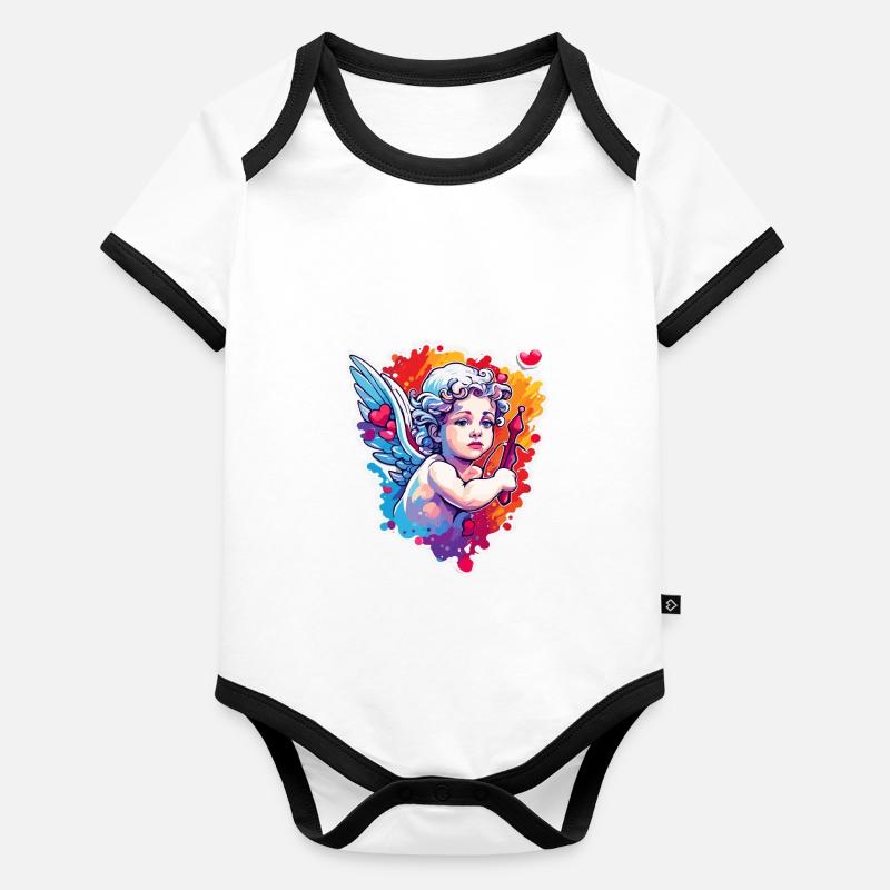 Cupidon / Amour / Flèche / Coeur / Saint Valentin Body Bébé bio contrasté manches courtes