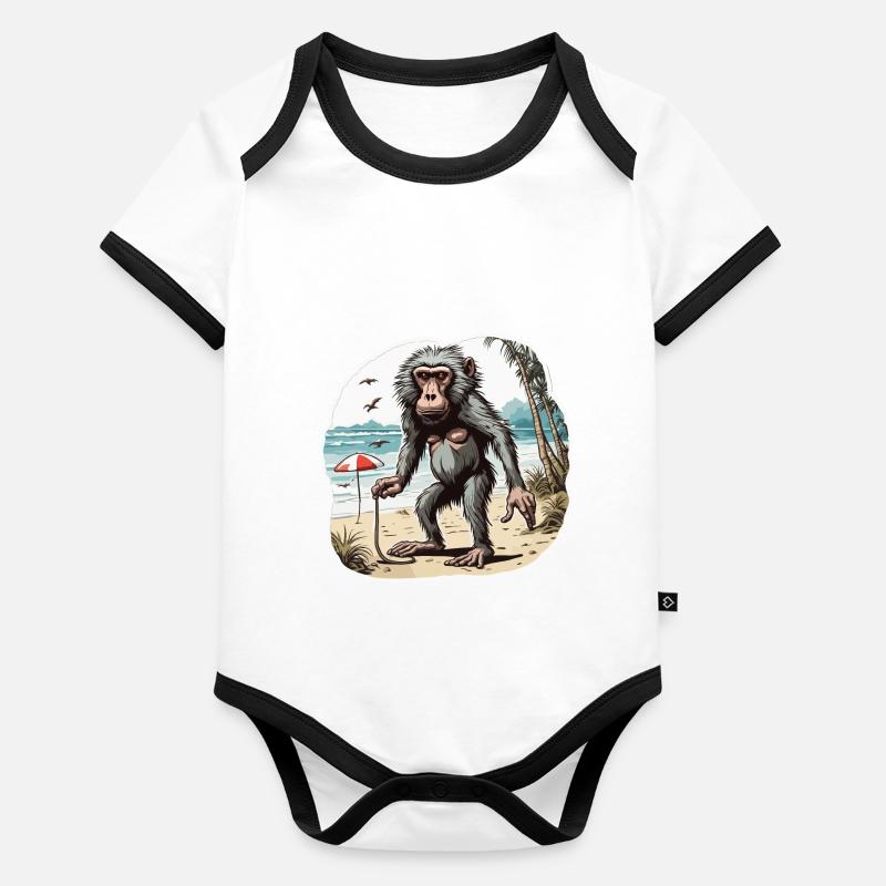 Monkey / Animal / Zoo / Babian / Wild / Comic Organic Baby Contrasting Bodysuit
