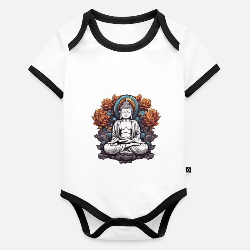 Buddha / Buddhism / Faith / Religion / Mantra Organic Baby Contrasting Bodysuit