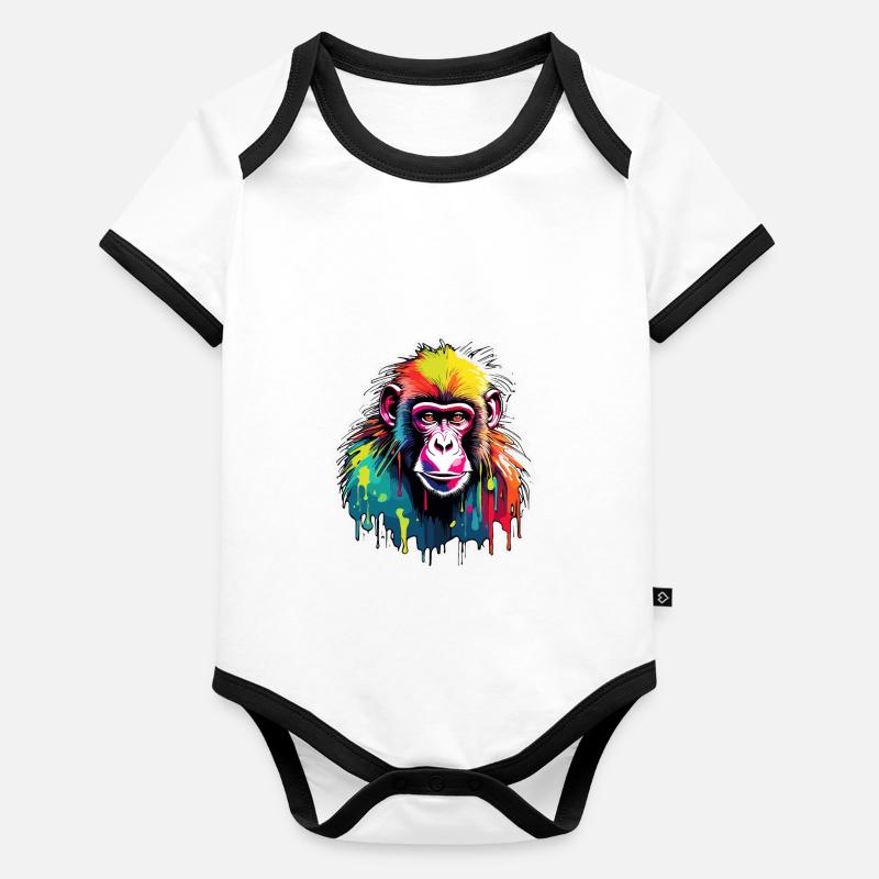 Monkey / Animal / Zoo / Babian / Wild / Comic Organic Baby Contrasting Bodysuit