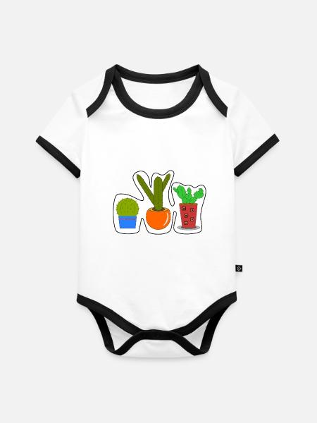 Sticker Cacti - Organic Baby Contrasting Bodysuit -  - Front