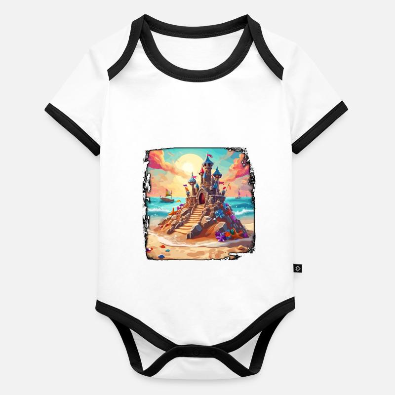 Château de sable / Construction / Jouer / Château / Vacances Body Bébé bio contrasté manches courtes