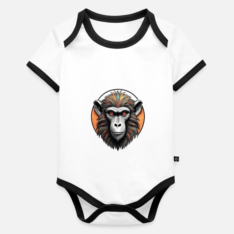 Monkey / Animal / Zoo / Babian / Wild / Comic Organic Baby Contrasting Bodysuit