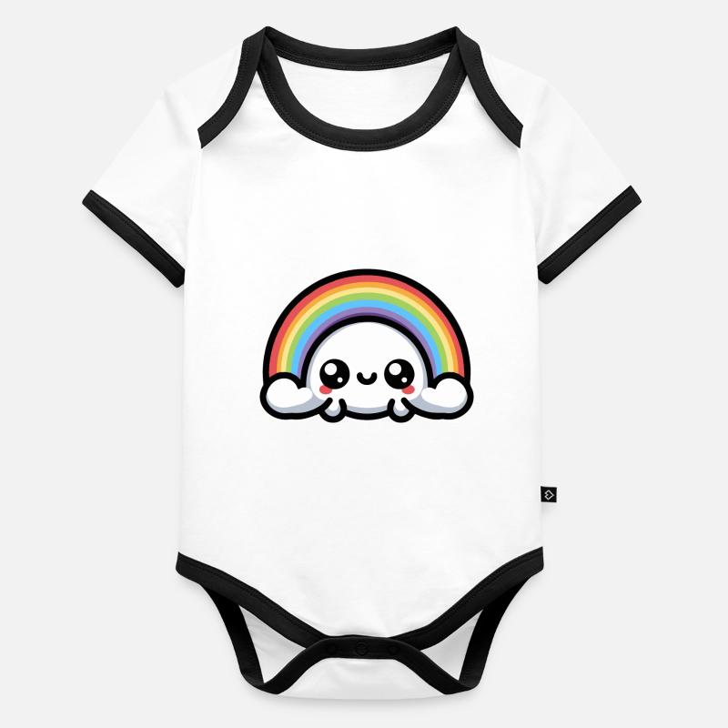 Kawaii Mignon Arc-en-ciel Body Bébé bio contrasté manches courtes