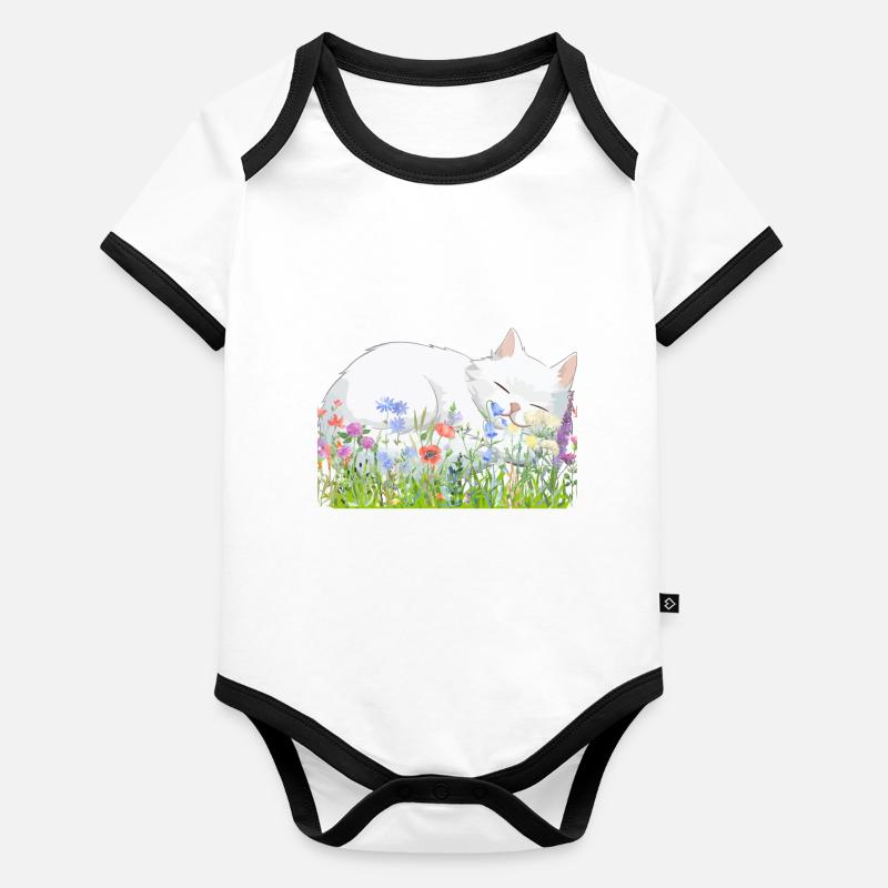 Sleeping Cat Organic Baby Contrasting Bodysuit