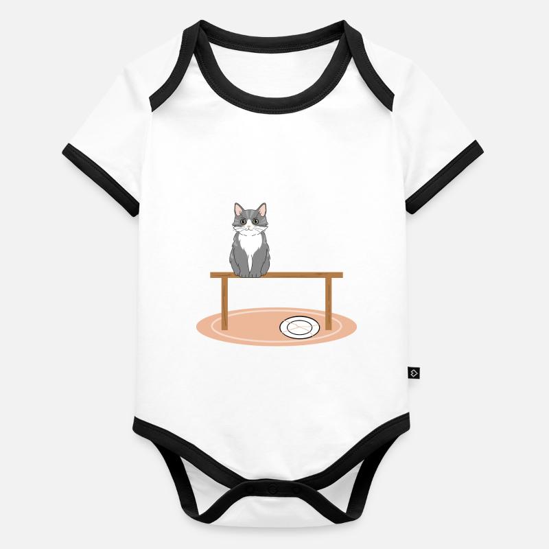 Katze auf Tisch Baby Bio-Kurzarm-Kontrastbody