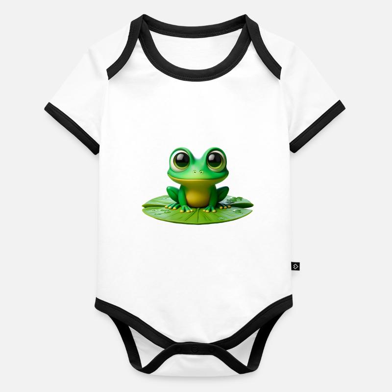Cute Frog on a Lily Pad Organic Baby Contrasting Bodysuit