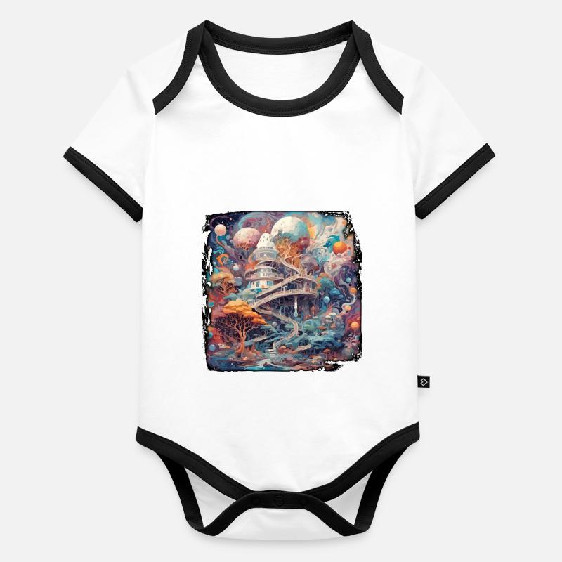 Psychédélique / Château / Tout / Hallucination Body Bébé bio contrasté manches courtes