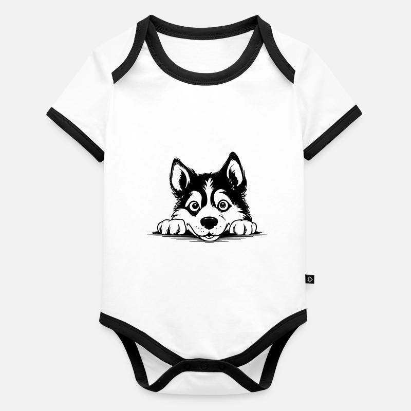 Husky sibérien - Body Bébé bio contrasté manches courtes - 