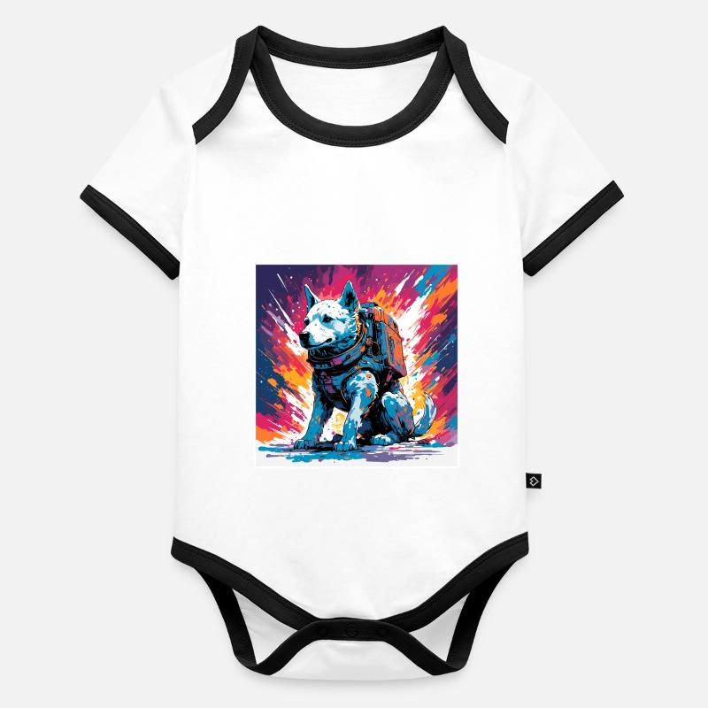 Astronaute / Espace / Vaisseau spatial / Chien Body Bébé bio contrasté manches courtes