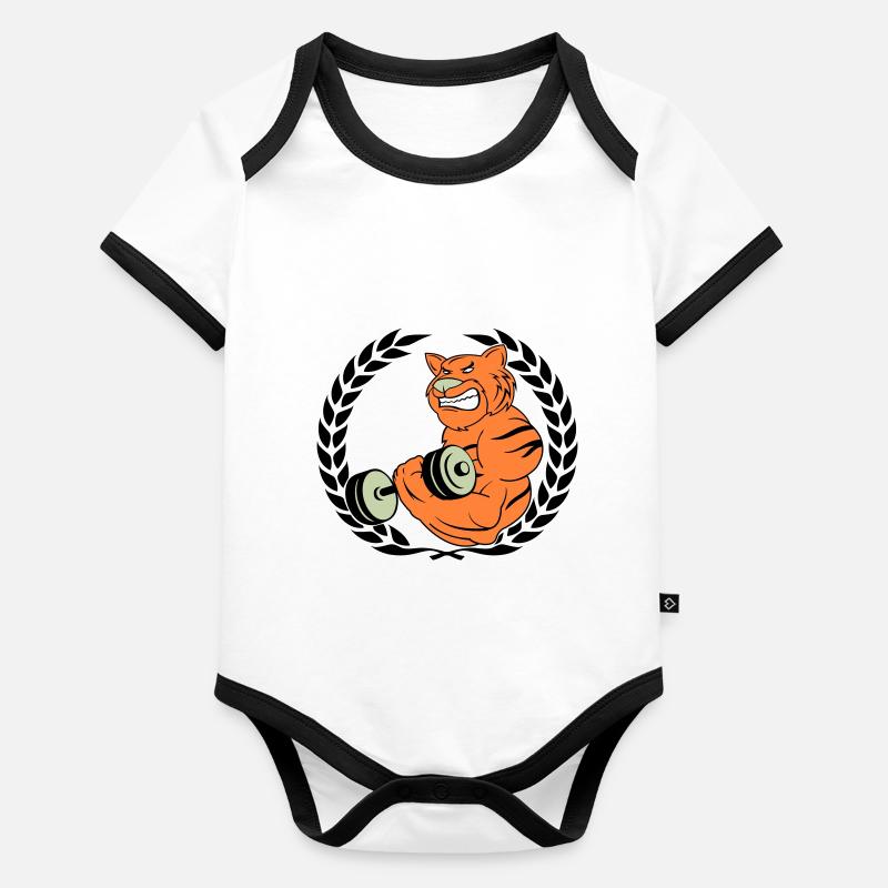 Tiger Muscle Bodybuilder Body Bébé bio contrasté manches courtes