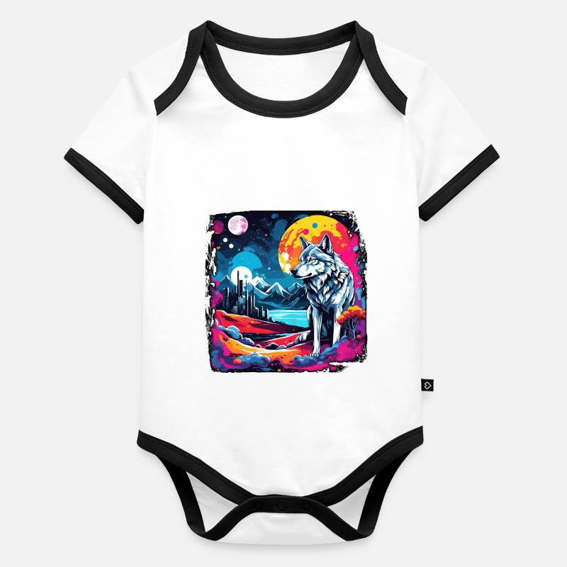 Wolf / Rudel / Wald / Wild / Tierwelt / heulen Baby Bio-Kurzarm-Kontrastbody