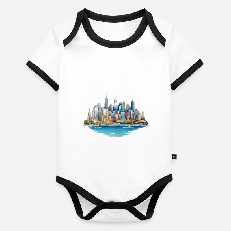 Skyline Großstadt Baby Bio-Kurzarm-Kontrastbody