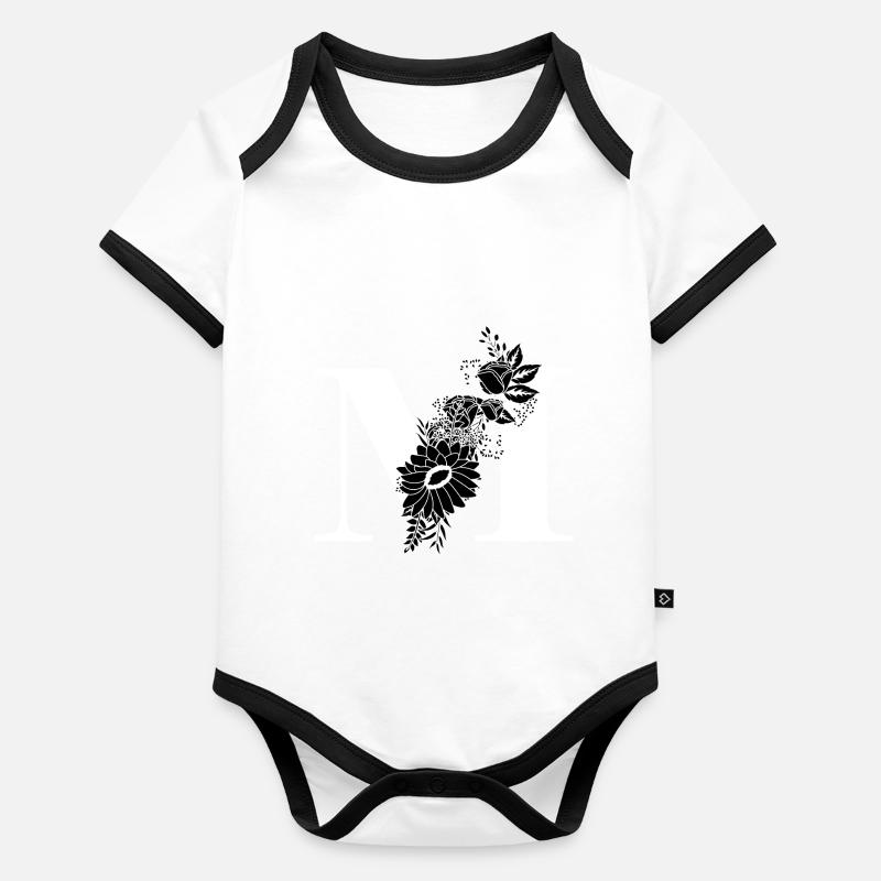 Buchstabe m Blumen schwarz und weiß Baby Bio-Kurzarm-Kontrastbody