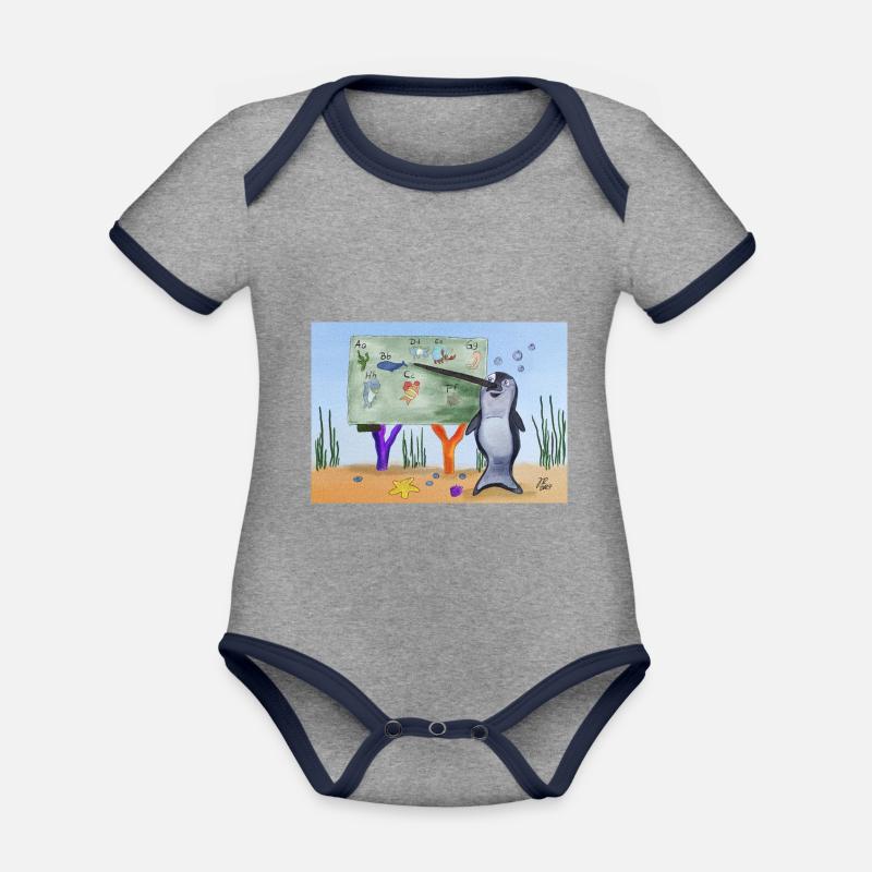 Enseignant Narval - Body Bébé bio contrasté manches courtes - gris chiné/bleu marine
