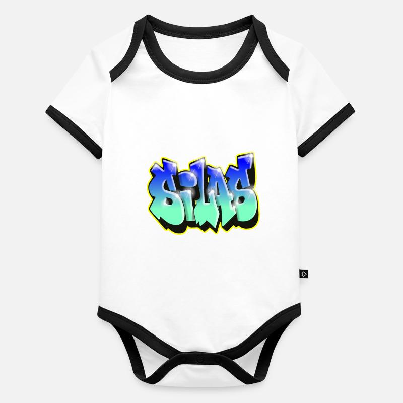 Graffiti SILAS BLEU CADEAU ANNIVERSAIRE NAISSANCE Body Bébé bio contrasté manches courtes