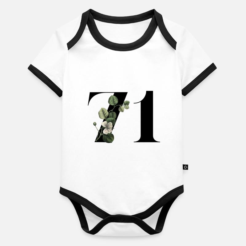 Numéro 71 floral vert - 71e anniversaire floral Body Bébé bio contrasté manches courtes
