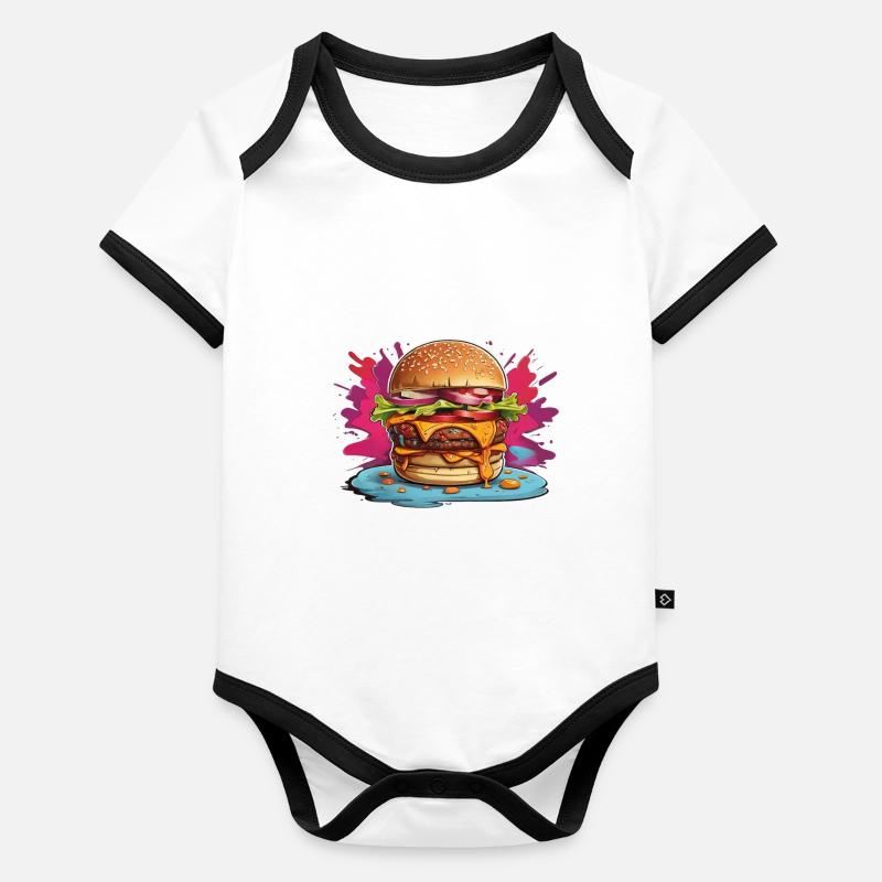 Cheeseburger mit poppigem Farbklecks Baby Bio-Kurzarm-Kontrastbody