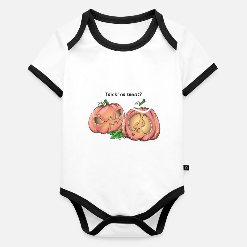 Zwei süße Kürbisse, die Trick sagen! Oder Leckerli? - Baby Bio-Kurzarm-Kontrastbody - 