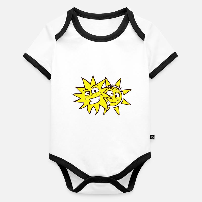 2 Suns Funny Faces Laughing Comic Cartoon Organic Baby Contrasting Bodysuit