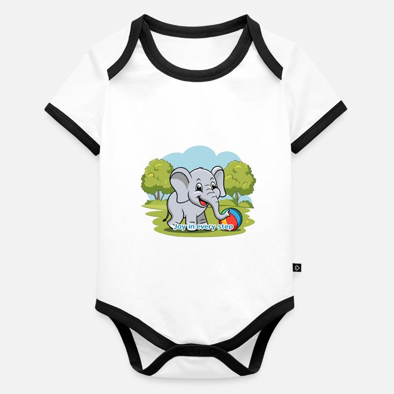 ELEPHANTS, JOY IN EVERY STEP Organic Baby Contrasting Bodysuit