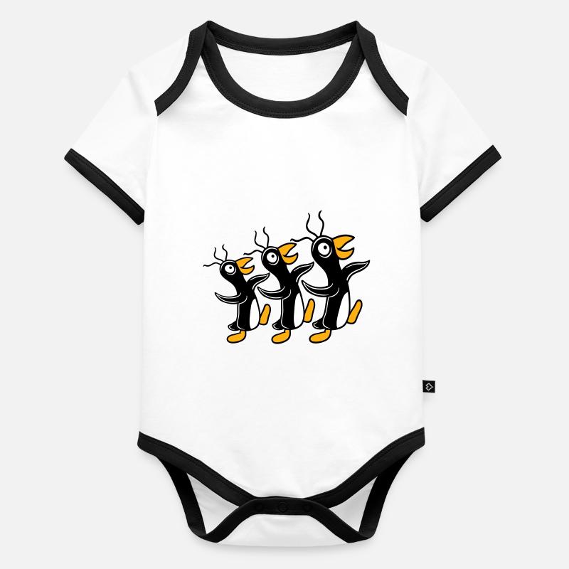 3 crazy penguins running stupid team friends crew Organic Baby Contrasting Bodysuit