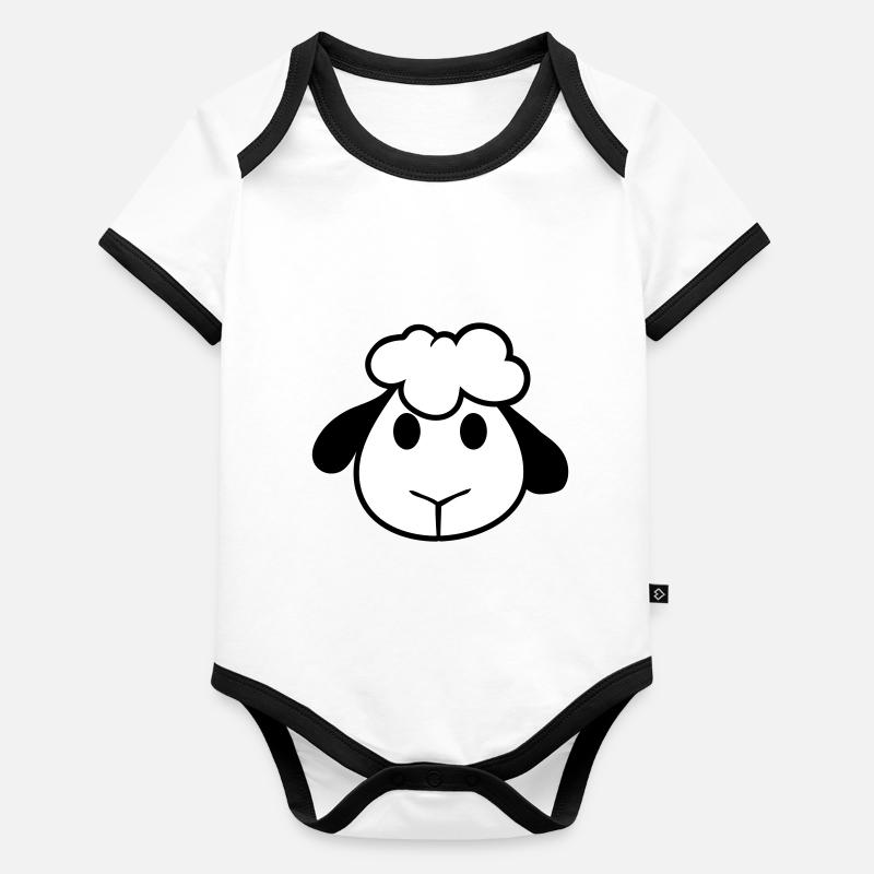 Schaf Gesicht Kopf Süß Niedlich Lamm Cool Comic Baby Bio-Kurzarm-Kontrastbody