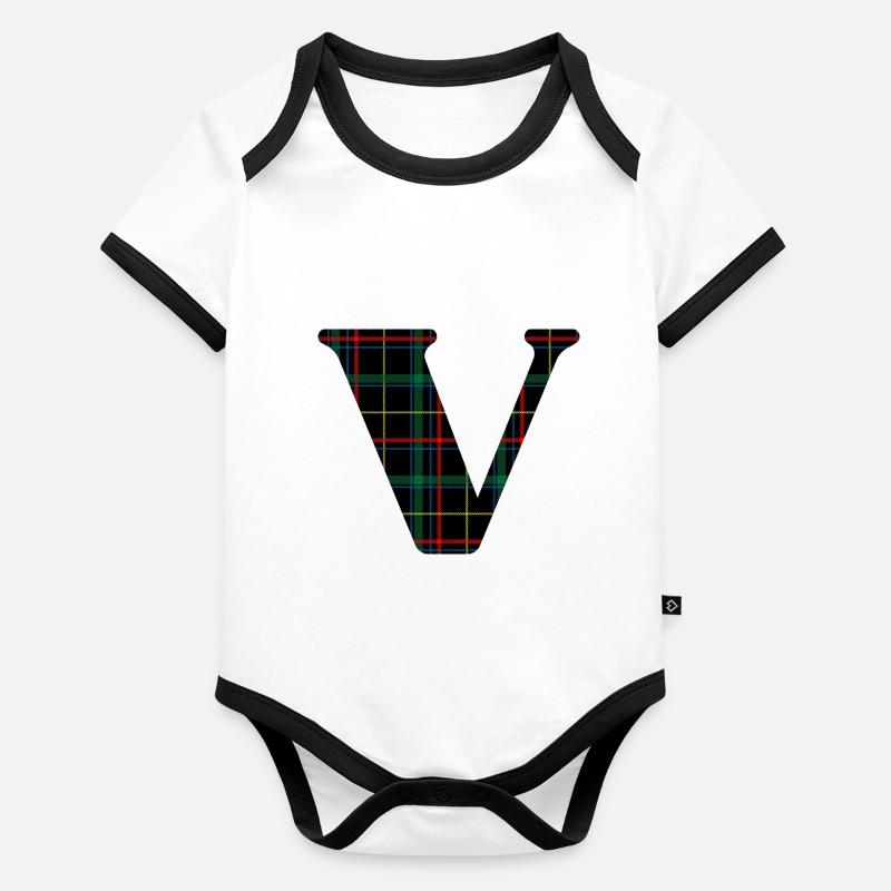 Monogramm gegen schottischen Tartan Baby Bio-Kurzarm-Kontrastbody