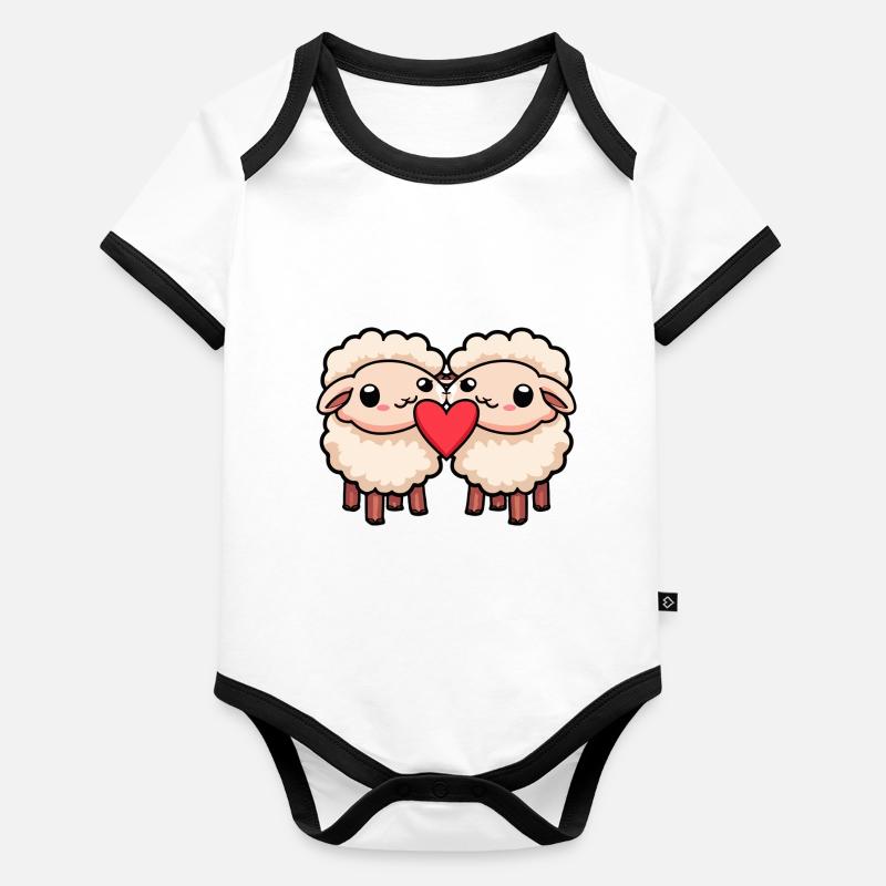 Schaf Paar Valentinstag Baby Bio-Kurzarm-Kontrastbody
