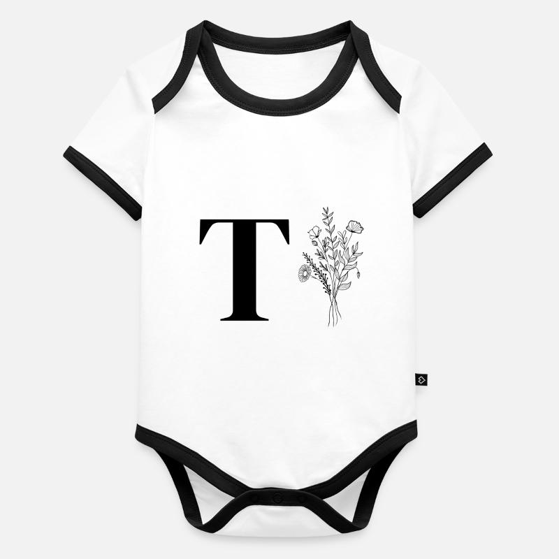 Lette t fleurs minimalistes Body Bébé bio contrasté manches courtes