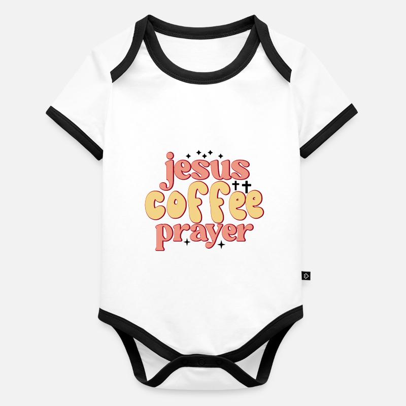 Jésus, Café, Prière Body Bébé bio contrasté manches courtes