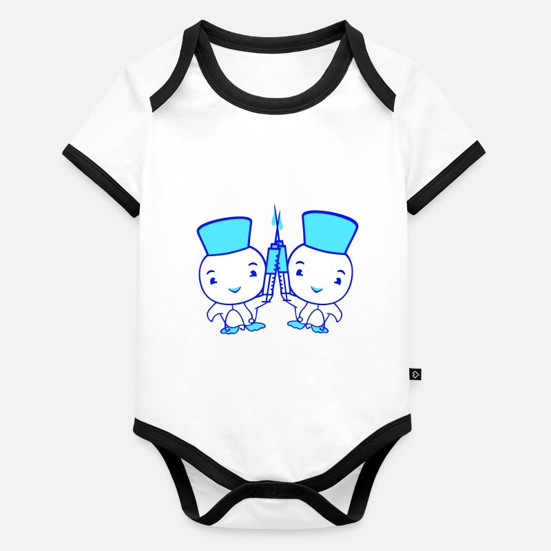 2 Enten Krankenschwester Arzt Spritze Freunde Crew Baby Bio-Kurzarm-Kontrastbody