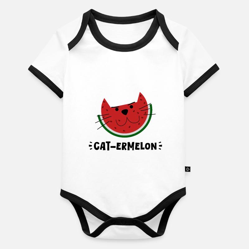 Catermelon – Fusion chat & melon, griffonnage ludique Body Bébé bio contrasté manches courtes