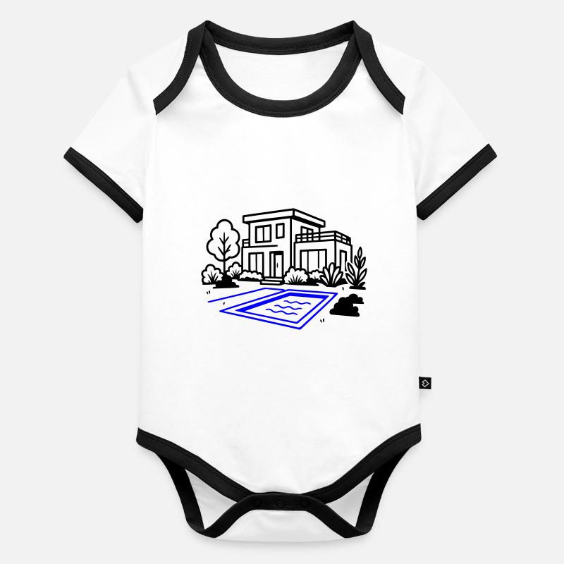 Maison Villa Construction de maison Body Bébé bio contrasté manches courtes