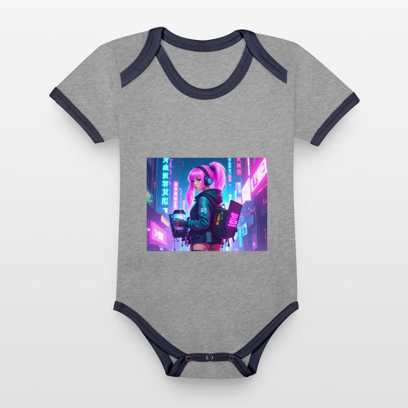 Cyber DJ Coder – Beats, Bytes & Blinks Baby Bio-Kurzarm-Kontrastbody