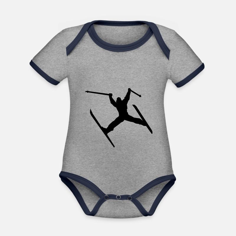 Trickski - Body Bébé bio contrasté manches courtes - gris chiné/bleu marine