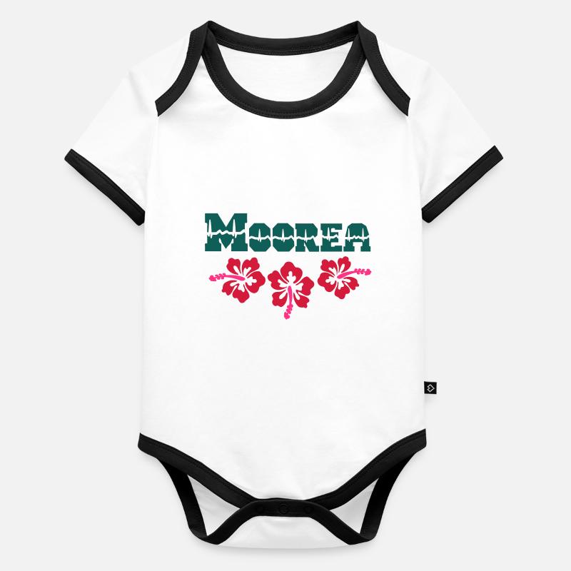 Moorea Hibiscus Body Bébé bio contrasté manches courtes