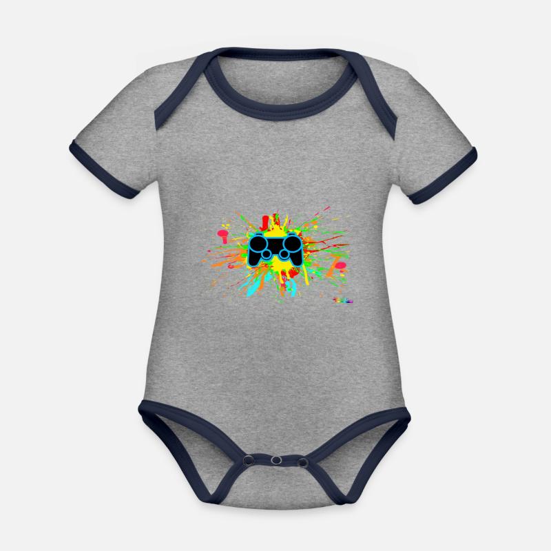 Graffiti Controller Splatter - Organic Baby Contrasting Bodysuit - heather grey/navy