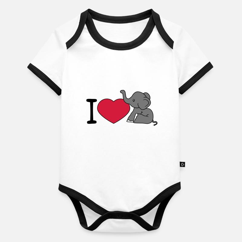 elefant i love liebe herz sitzend suess kalb klein Baby Bio-Kurzarm-Kontrastbody