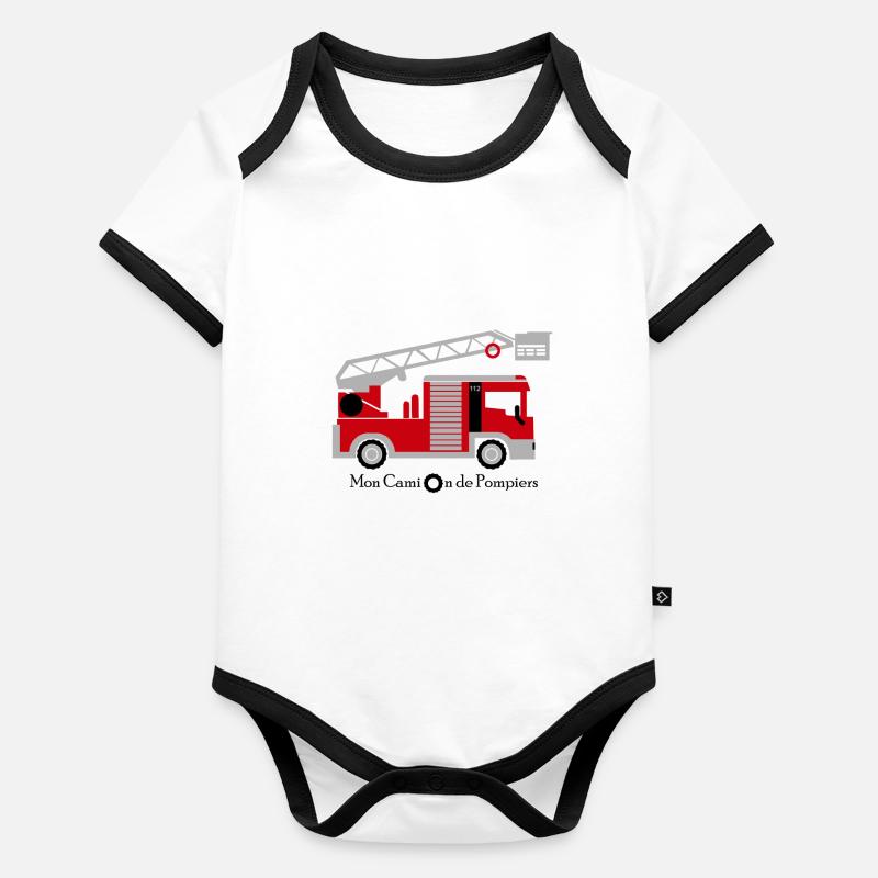 camion de pompiers Body Bébé bio contrasté manches courtes