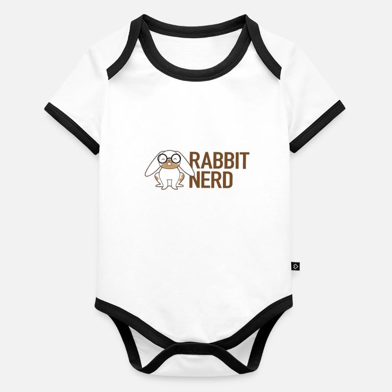 Rabbit nerd with white and brown rabbit Organic Baby Contrasting Bodysuit