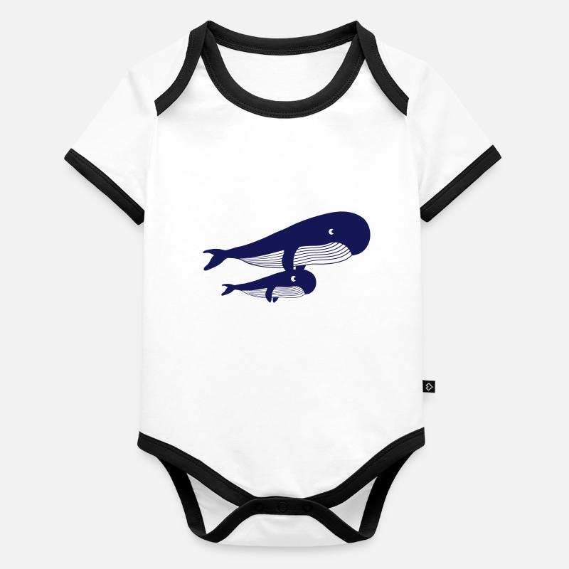 Conception de baleine bleue maman Body Bébé bio contrasté manches courtes