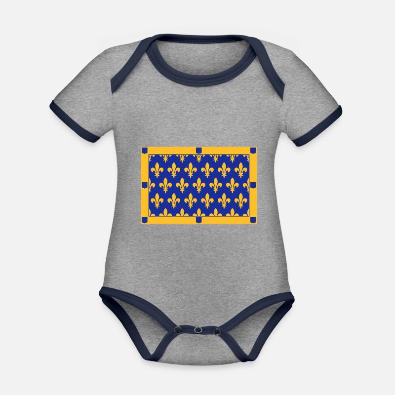 Ardèche - Body Bébé bio contrasté manches courtes - gris chiné/bleu marine