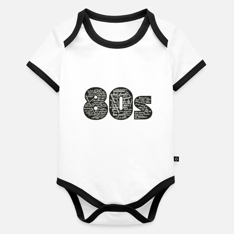 Mots nuageux blancs des années 80 Body Bébé bio contrasté manches courtes