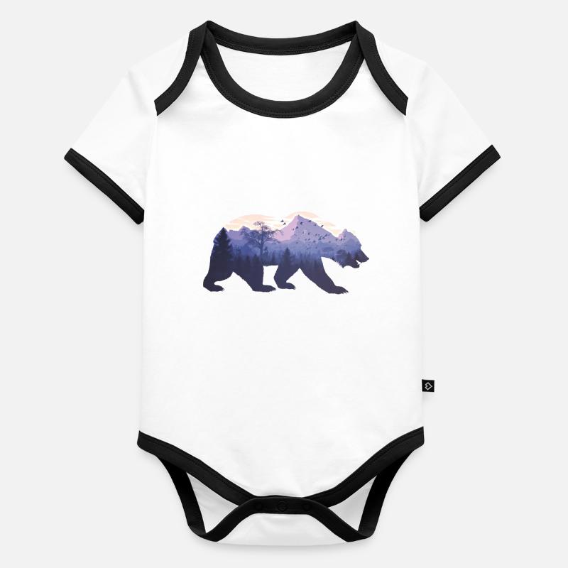 Bär Silhouette Gebirge Wandern Baby Bio-Kurzarm-Kontrastbody