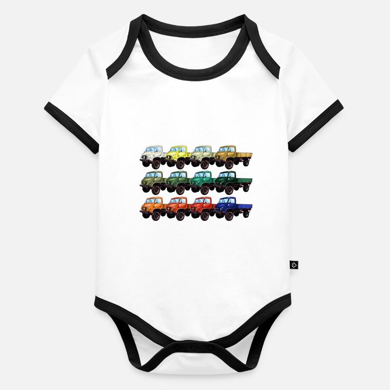 Farbpalette Unimog - Oldtimer - Regenbogen anders Baby Bio-Kurzarm-Kontrastbody